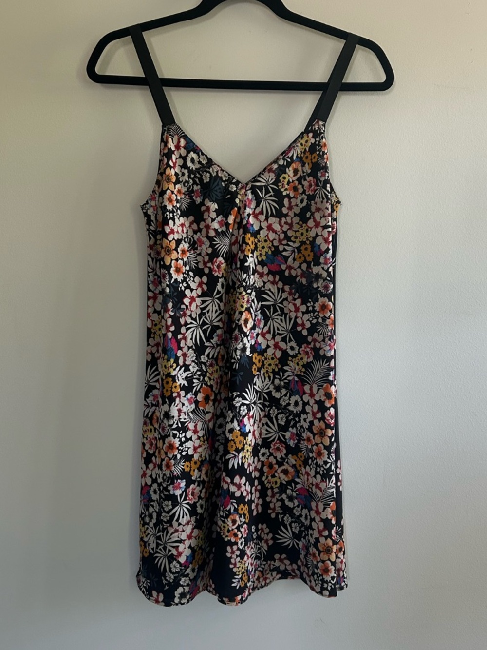 Zara Trafaluc Black Floral Slip Dress with Multicolor Blooms